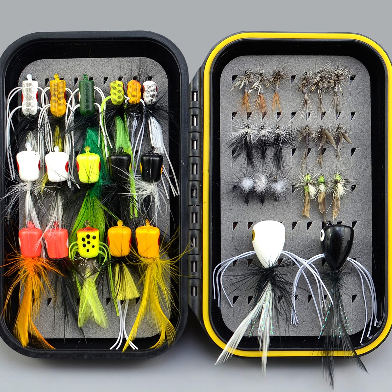 YAZHIDA Fly Fishing Flies Kit /Trout/Salmon/ bass Flies Streamers . Dry/Wet Flies.Nymphs, ,Fly Poppers (with Waterproof Fly Box)