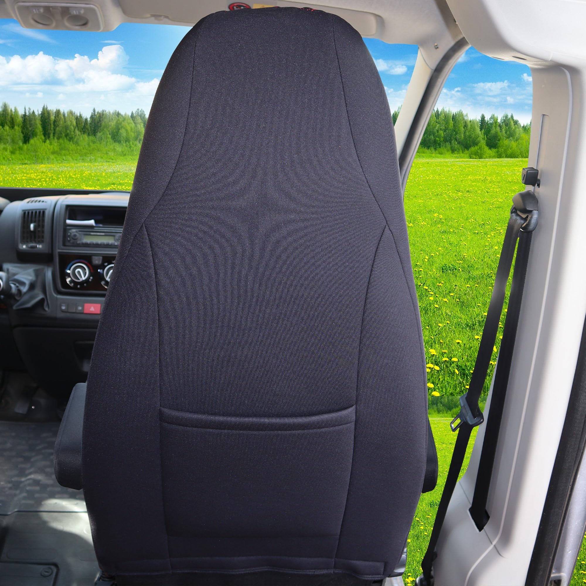 BREMER SITZBEZÜGE Maß Piloten Schonbezüge Sitzbezüge kompatibel mit Wohnmobil Camper Hymer Ducato Wohnmobil Zubehör | 2er Schonbezug Set inkl. Armlehnen-Bezüge in Schwarz/Grau | WMS701