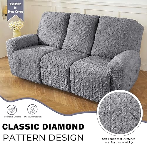 Miniatura 3 de vctops 8 fundas de sofá reclinable de felpa jacquard geométrica, suave, mullida, esponjosa, funda antideslizante para sofá de 3 asientos, protector