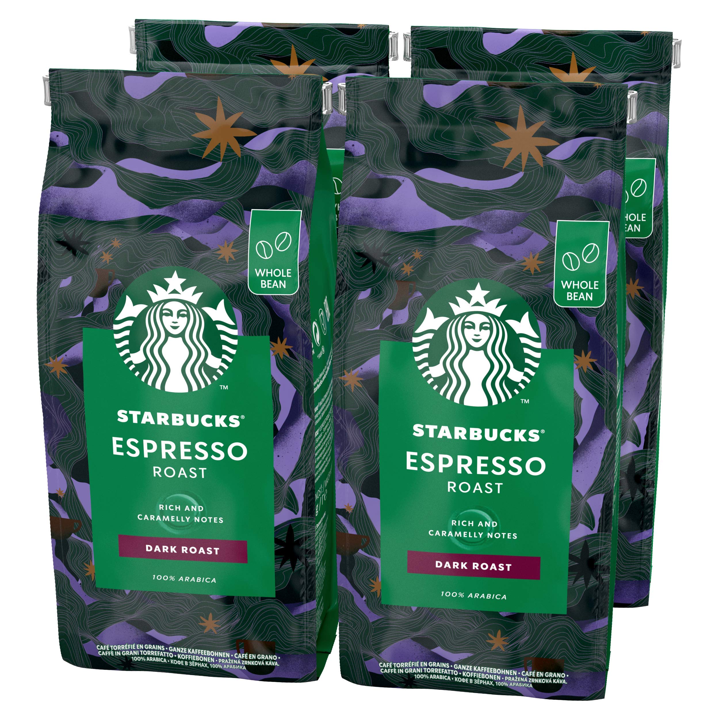 STARBUCKS Espresso Roast Café De Grano Entero De Tostado Intenso (4 Bolsa de 450g) & Pike Place Café De Grano Entero De Tostado Medio 6 Bolsa de 200g