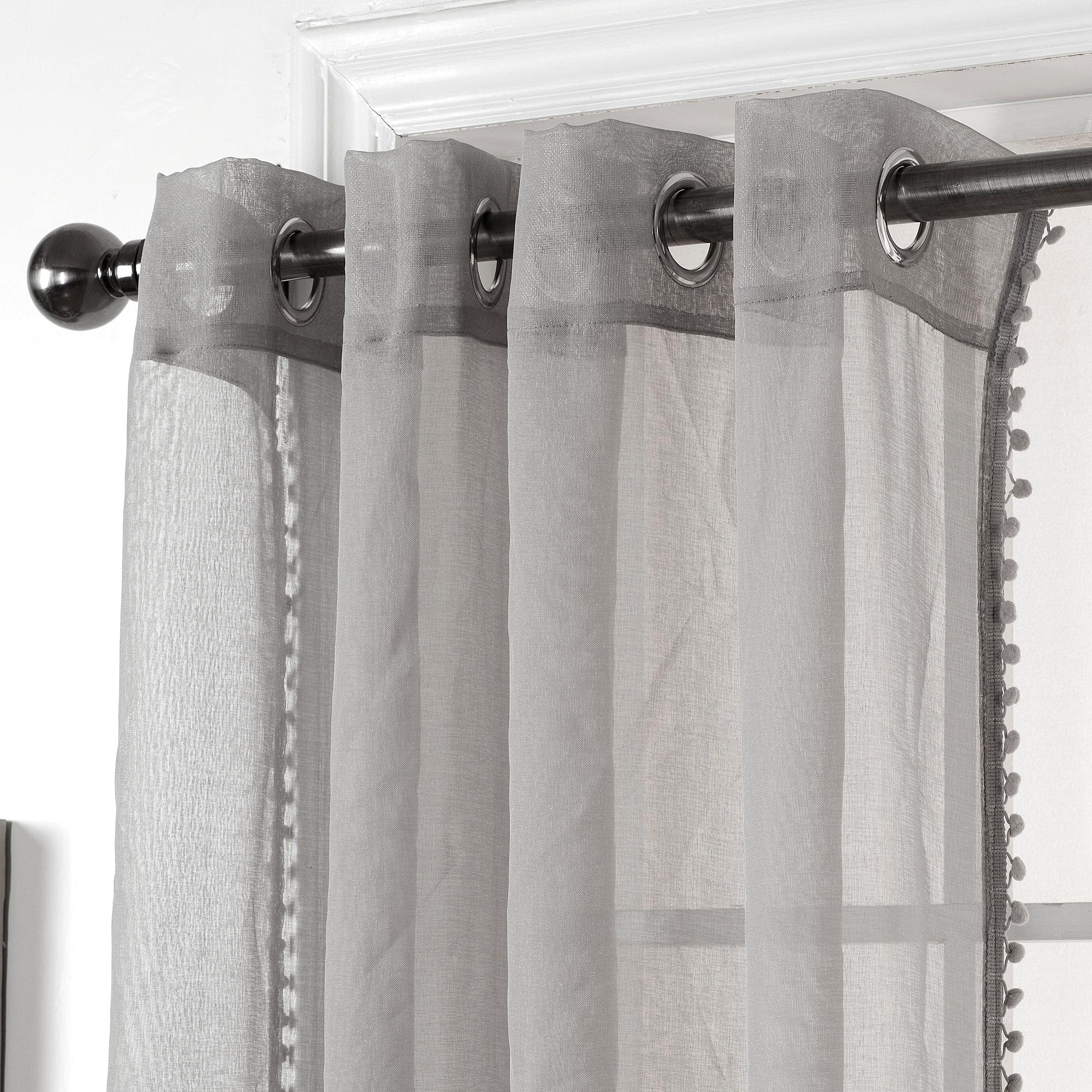 Amania Trading Ltd Silver POM POM Eyelet Ring Top Header Linen Look Sheer Voile Children Modern Curtain Panels 90" (229cm) Drop