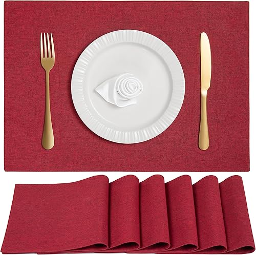 Miniatura 7 de Juego de 6 manteles individuales de tela de lino de doble capa, juego de manteles individuales tejidos de algodón, manteles individuales de cocina