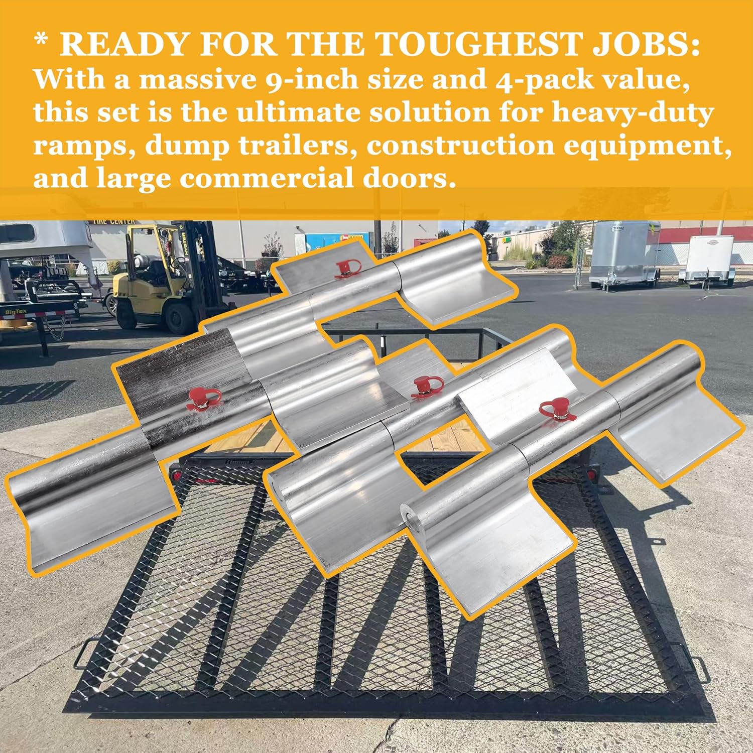 9 Inch Weld On Aluminum Trailer Ramp Hinge - Heavy Duty Greasable Gate Hinges for Equipment Ramps, Truck Dump Bodies & Doors, 4 Pack