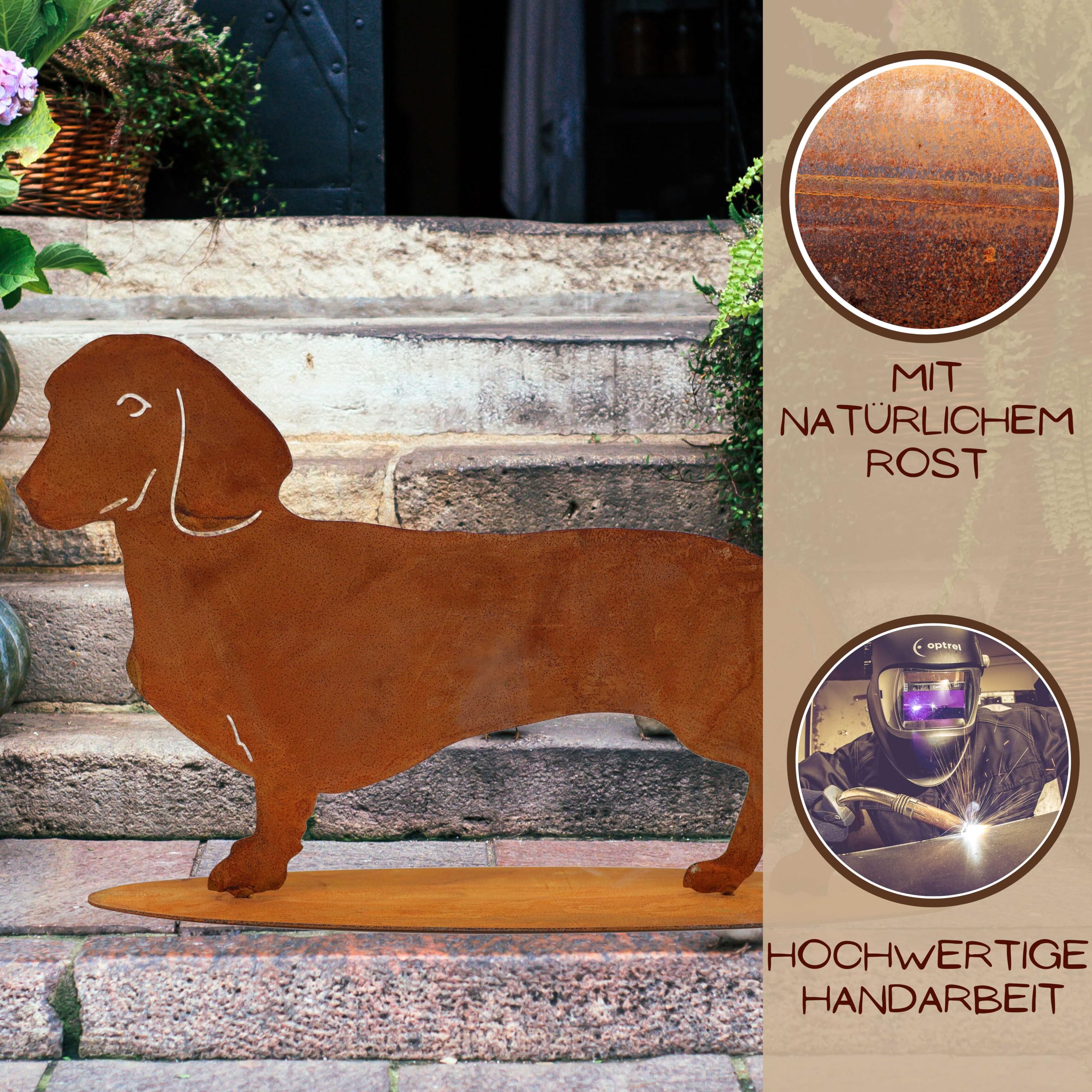 Rostikal Dackel 60cm - Gartendeko Für Draußen Wetterfest - Balkon Deko aus Metall mit Natürlicher Rostoptik - Ideale Hundefiguren in Rost Deko für den Garten, Balkon & Terrasse