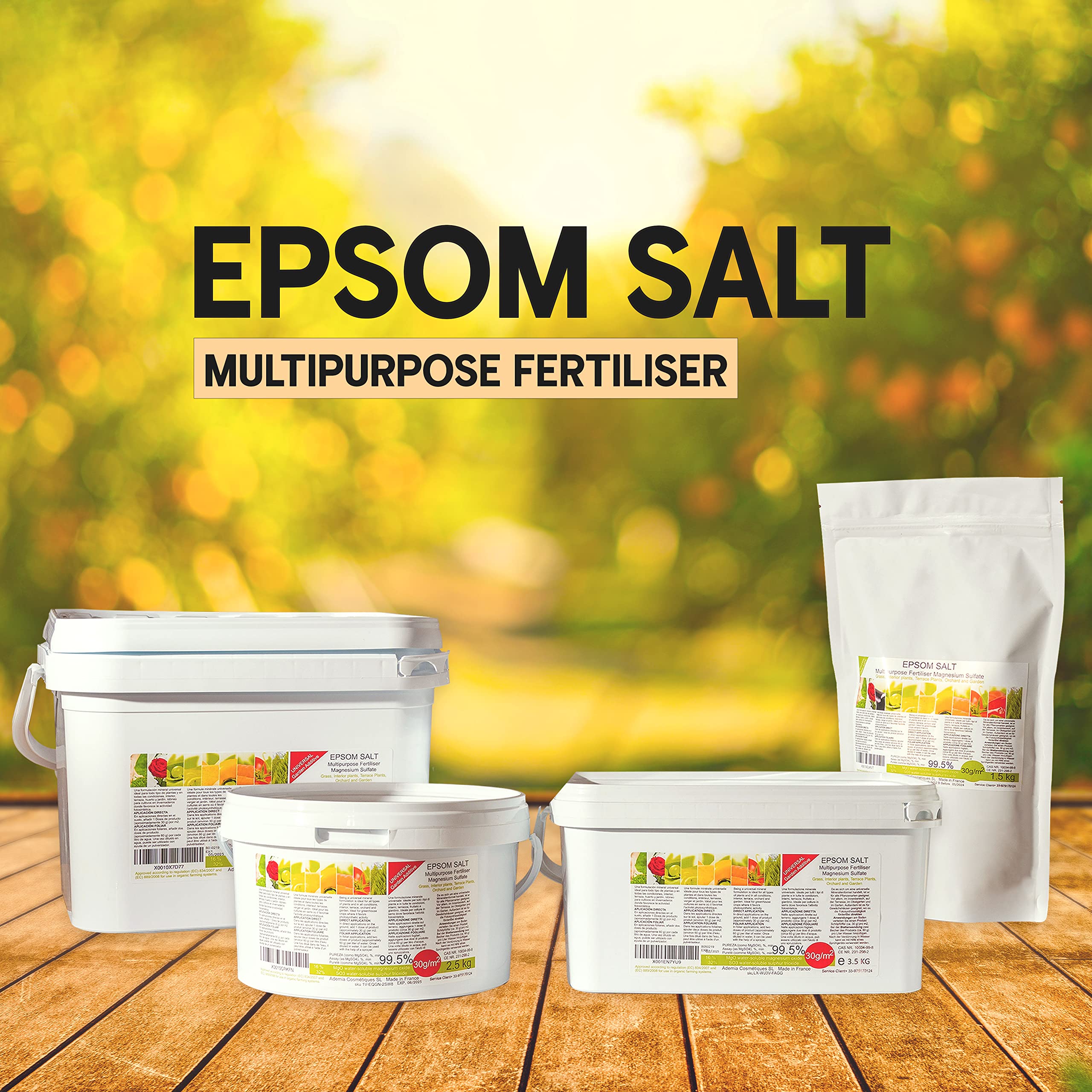 Abono Ecológico de Sales de Epsom (Sulfato de Magnesio). Fertilizante rico en magnesio para todo tipo de cultivos, tomates, cítricos, frutales, rosales y plantas de exterior e interior (2,5 kg)