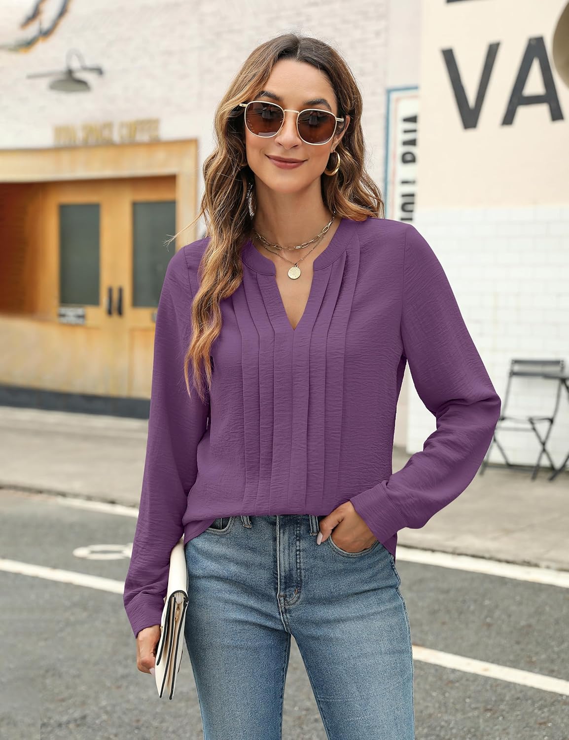 Blooming Jelly Women's Dressy Casual Blouses Business Work Tops Long Sleeve V Neck Pleated Shirts 2026 Fall Outfits - Image 7