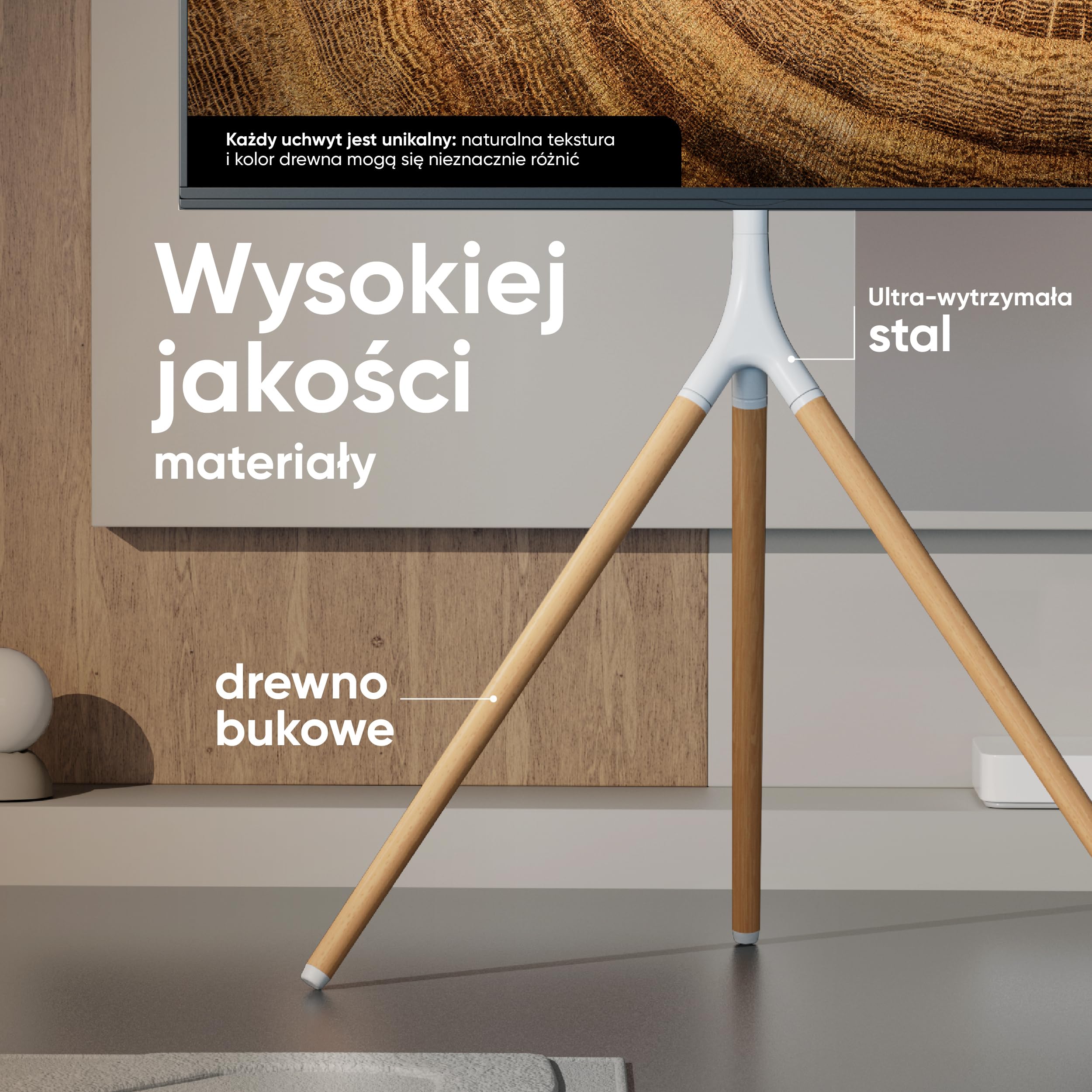 ONKRON Stojak na Telewizor dla Ekranów 32-65 Cali, maks. Obciążenie 35 kg, Statyw Telewizyjny, Stojak z Regulacją Wysokości VESA 100x100-400x400, Obrotowy Statyw TV Typu Tripod, Biały TS1220-W
