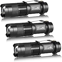 Vista 1 de ULTRAFIRE 3 Pack Mini Flashlights Focus Adjustable SK68 Single Mode Tactical LED Flashlight, Ultra Bright 300 Lumens Torch