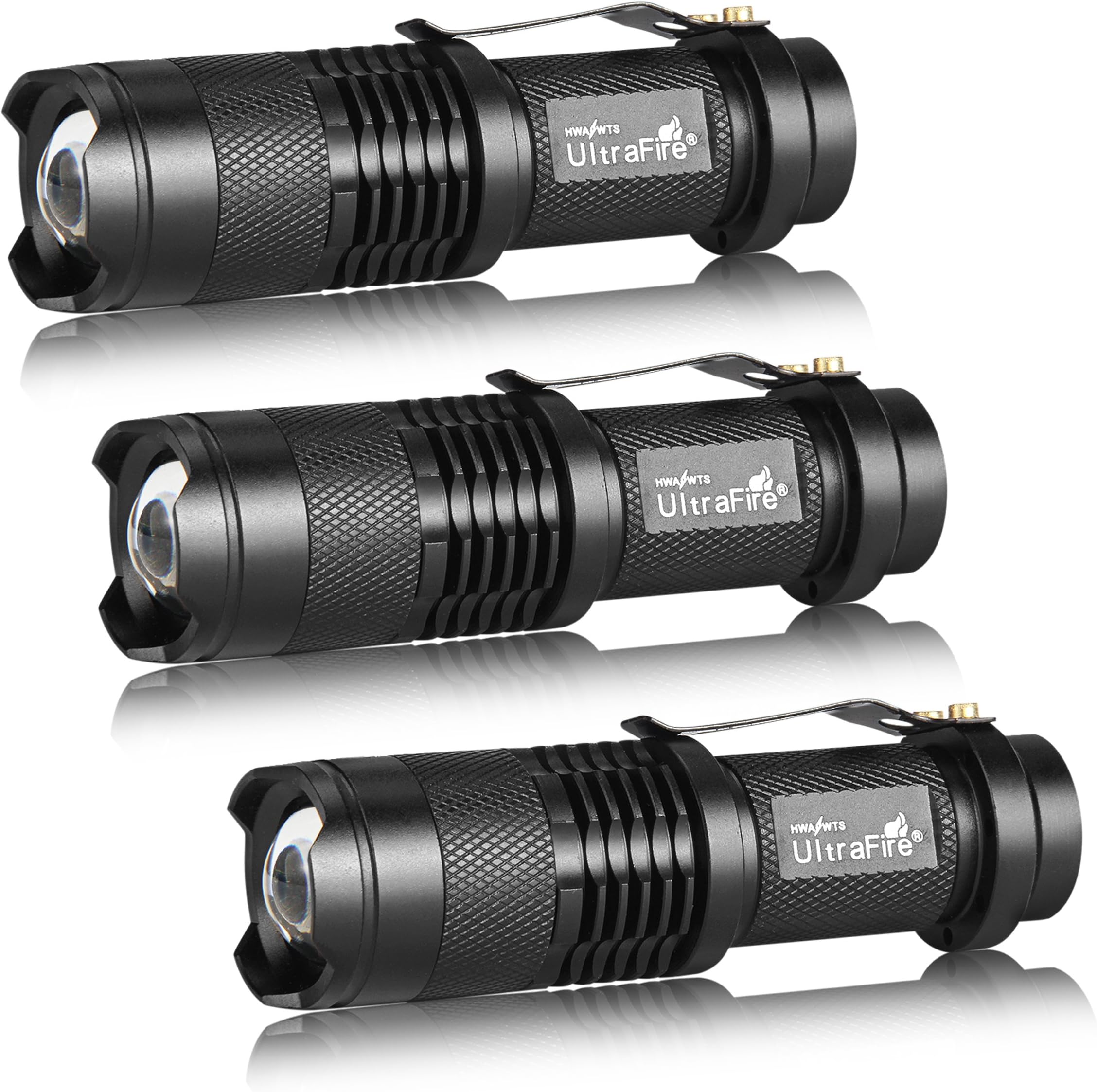 3 Pack Mini Flashlights Focus Adjustable SK68 Single Mode Tactical LED Flashlight, Ultra Bright 300 Lumens Torch