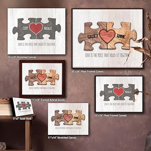 Vista 2 de Personal-Prints Rompecabezas de amor, regalo romántico personalizado en lienzo con tus nombres, personalizado para el día de San Valentín