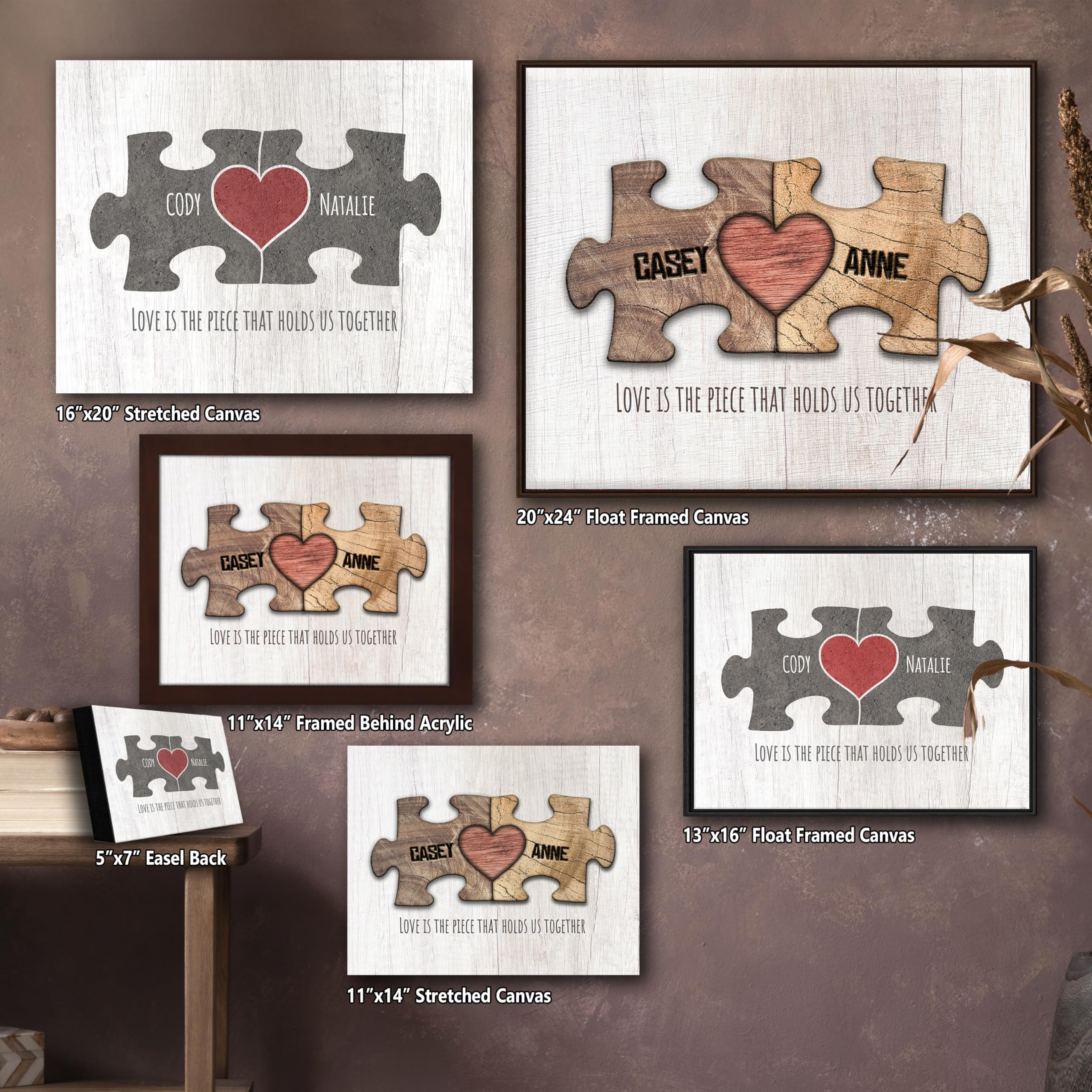 Personal-Prints LOVE PUZZLE | Personalized Romantic Canvas Art Gift with Your Names | Custom for Valentine’s Day or Wedding Anniversary (11