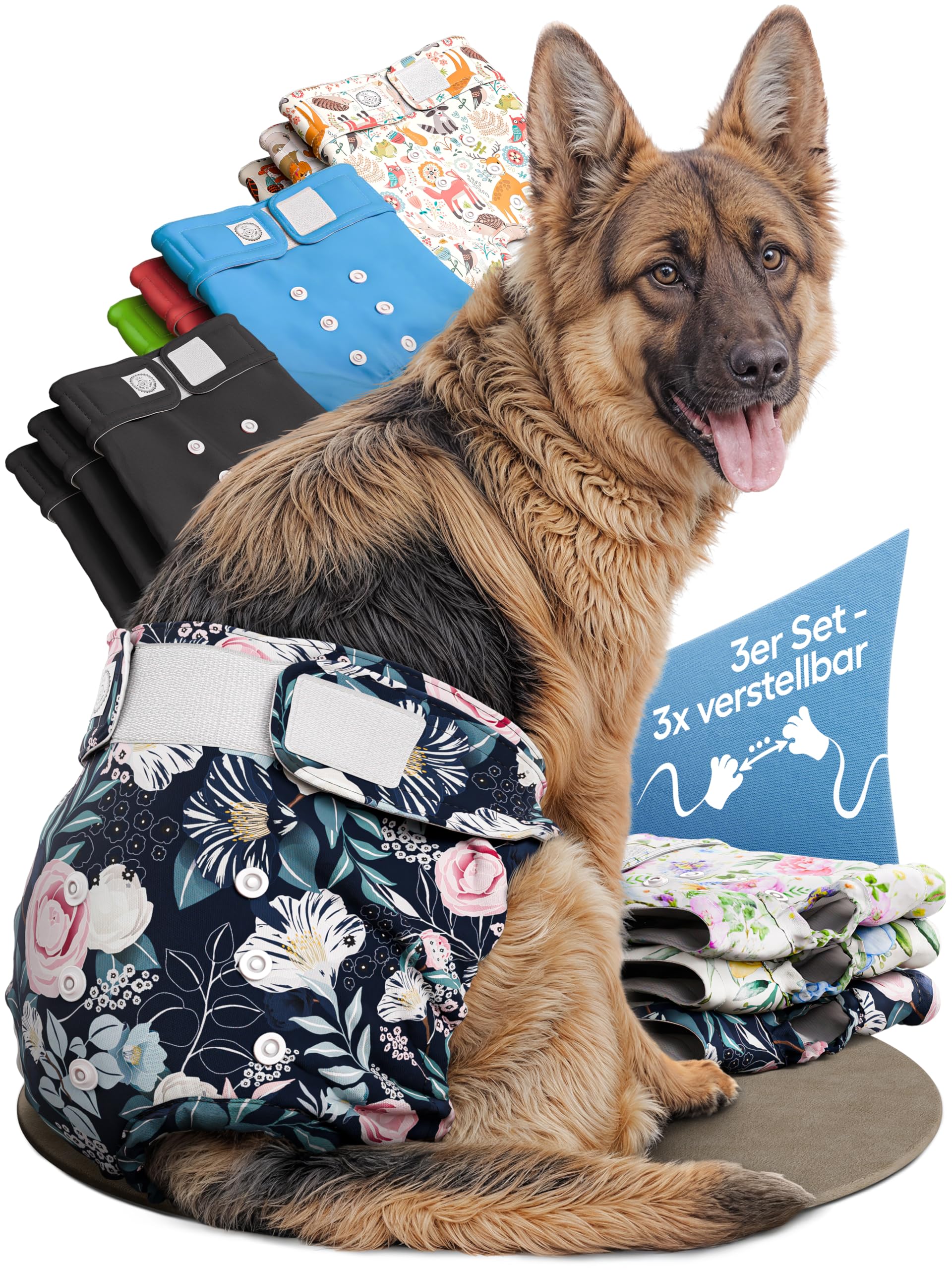 HUND IST KÖNIG Hundewindeln für Hündinnen (3 Stück) - Hochabsorbierende Läufigkeitshose für Hündinnen mit 3-Fach Justierung - Umweltfreundliche Hunde Windeln, Hundehöschen Läufigkeit & Inkontinenz
