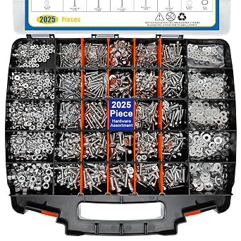 2025 Pieces Hardware Assortment Kit, Nuts and Bolts Assortment Kit, Stainless Steel Phillips Pan Head & Flat Head Screws, Assorted Nuts Bolts Washers with Double Sided Organizer Box Orange