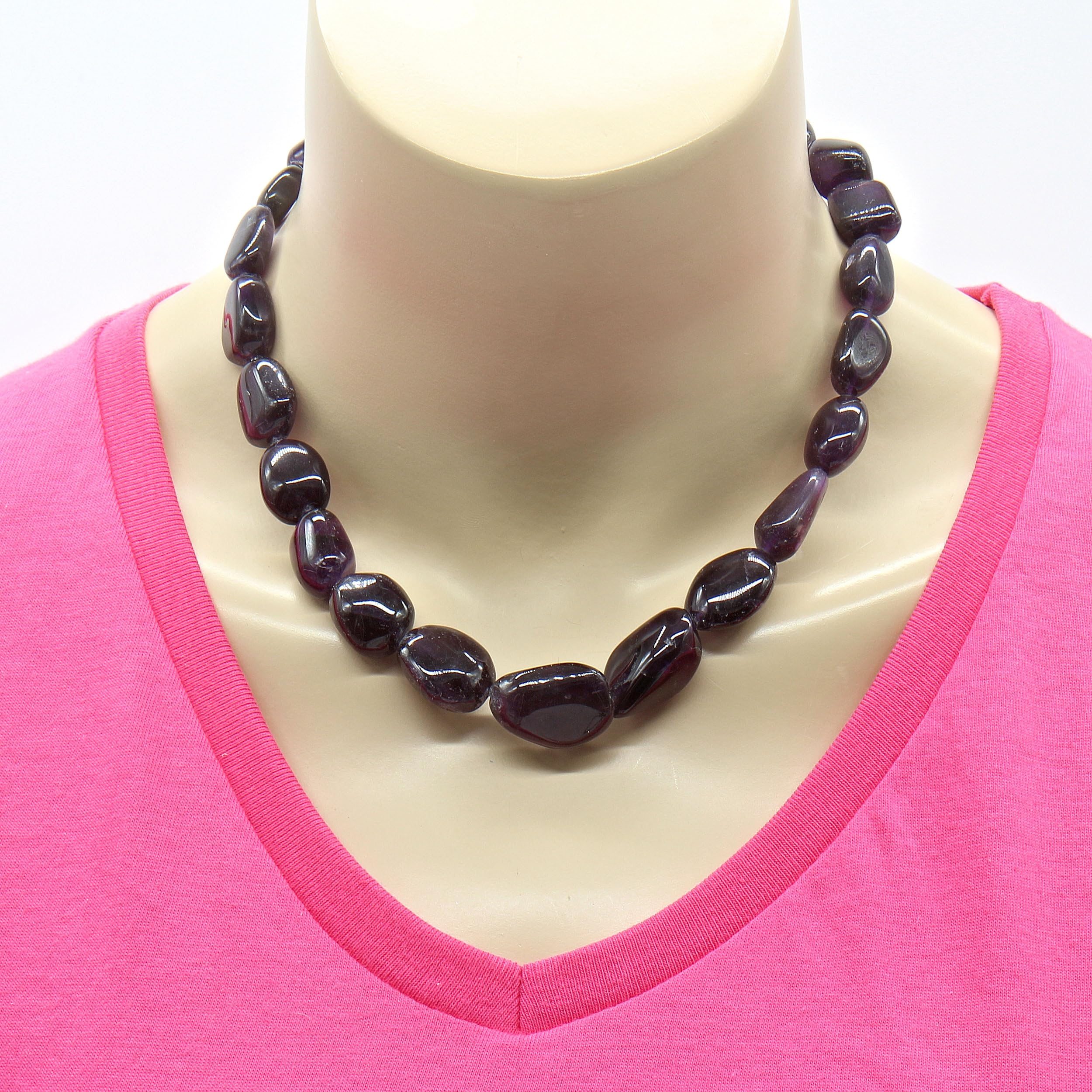 Collana da donna in vera ametista – argento 925 – gemma collana viola – 45 cm – pietre naturali lucidate a mano – idea regalo