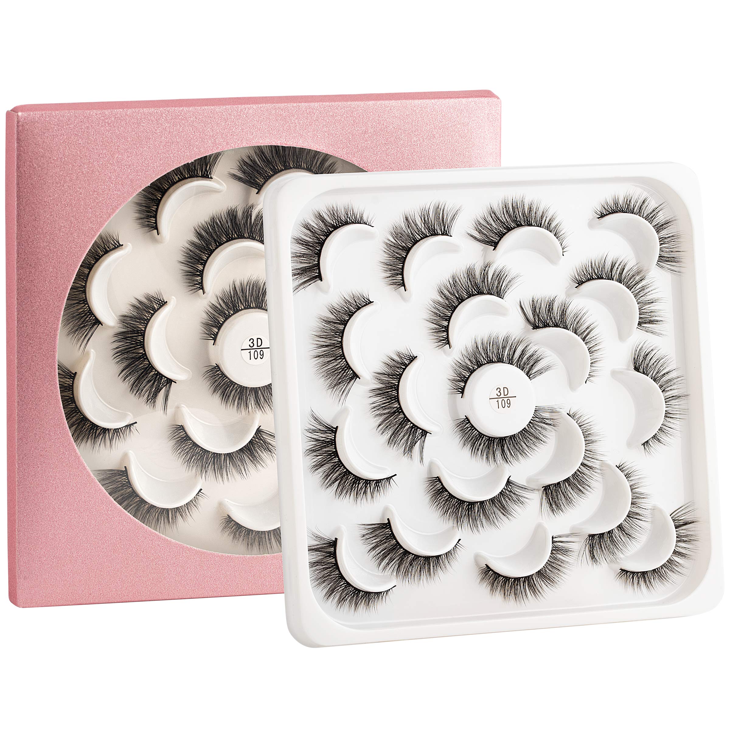 False Eyelashes -10 Pairs- Black Natural Full Eyelash for Women – Comfortable Eye Lashes for Daily Use at Work, Beauty Contest, Parties & Salons | Easy to Stick on Upper Lash Line (109)