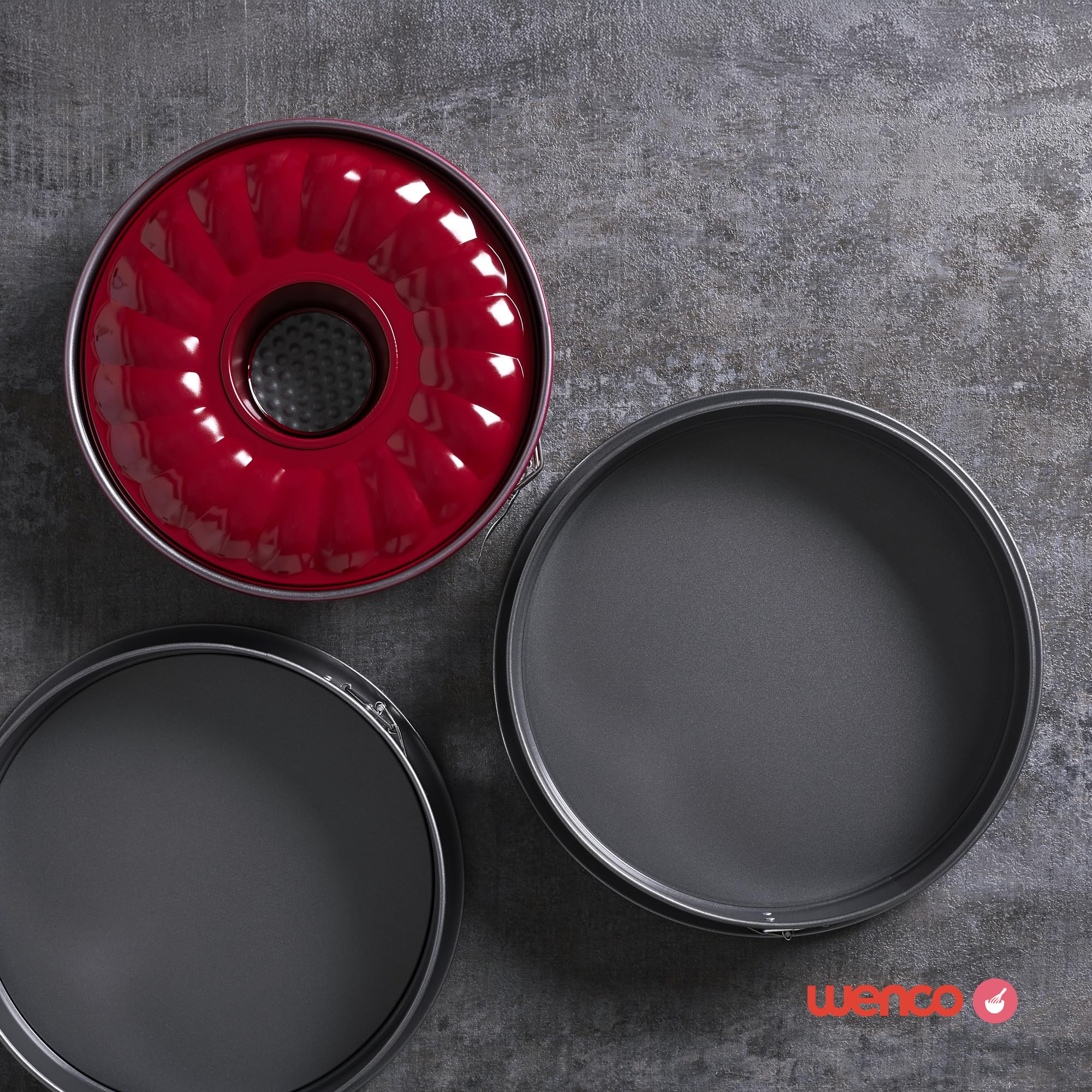 wenco Molde desmontable de 28 cm de diámetro, molde redondo de acero antiadherente, borde a prueba de fugas, 7,5 cm de alto, perfecto para tartas, tartas y quiches, cierre ergonómico de acero