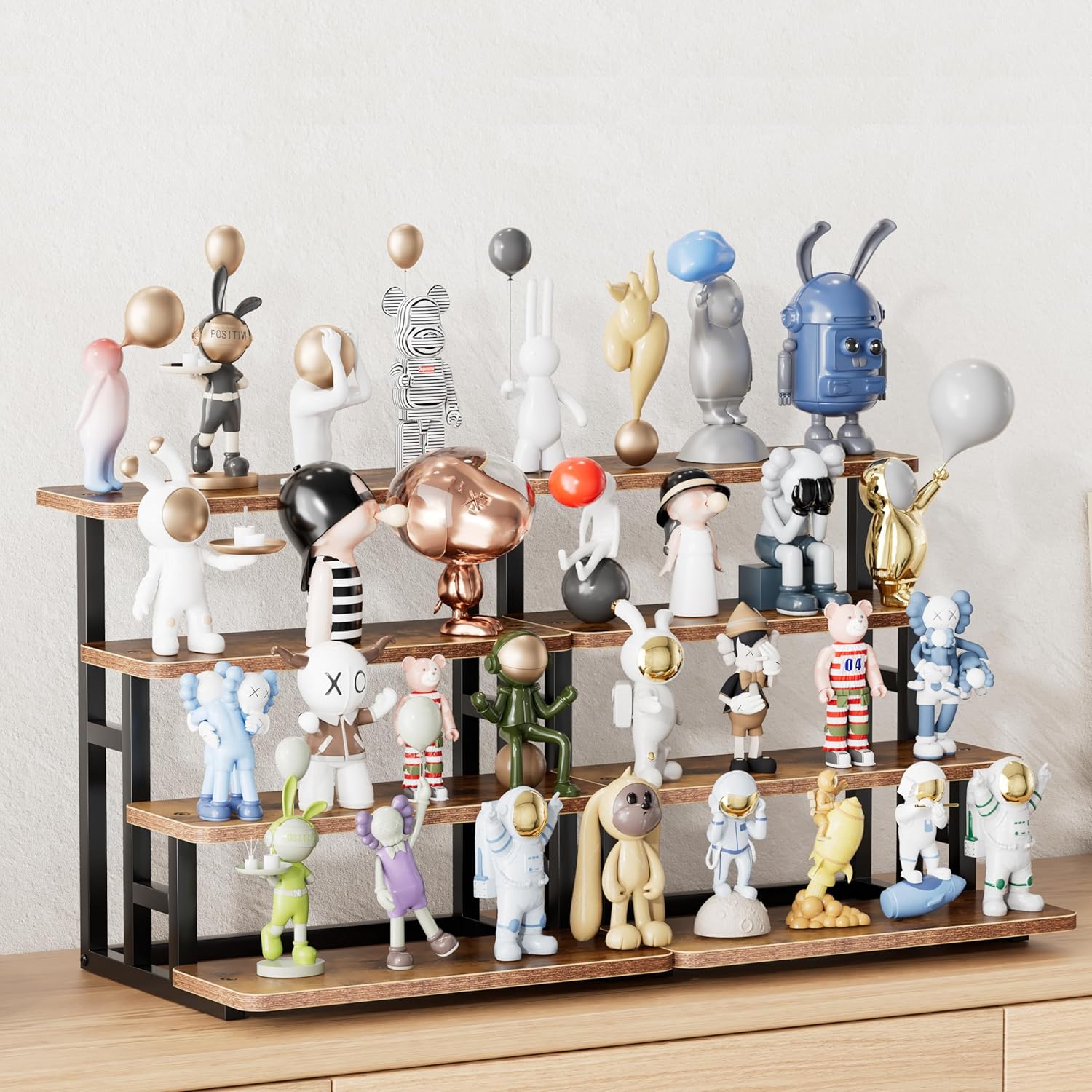 ZUJJAFY Cupcake Stand, Tiered Tray Stand for 50 Cupcakes, 4 Tier Dessert Stands with Metal Frame, Wooden Risers Display Stands for Vendor Events, Party - Image 9