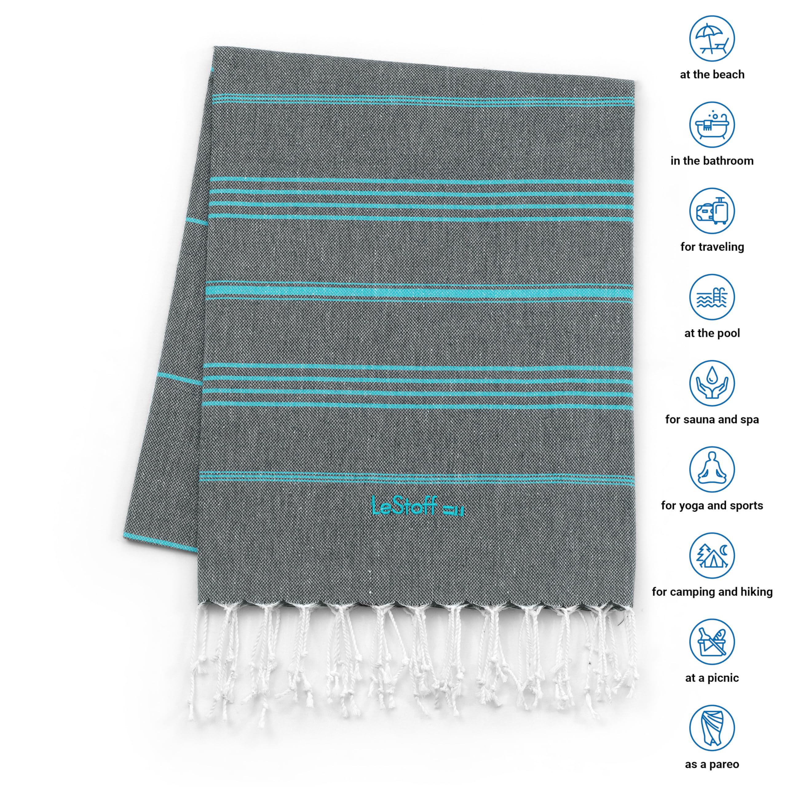 LeStoff Turkish Hammam Towel, 100% organic cotton, 95 x 180 cm, Pre-washed, Absorbent, Quick-drying, Lightweight - Image 4