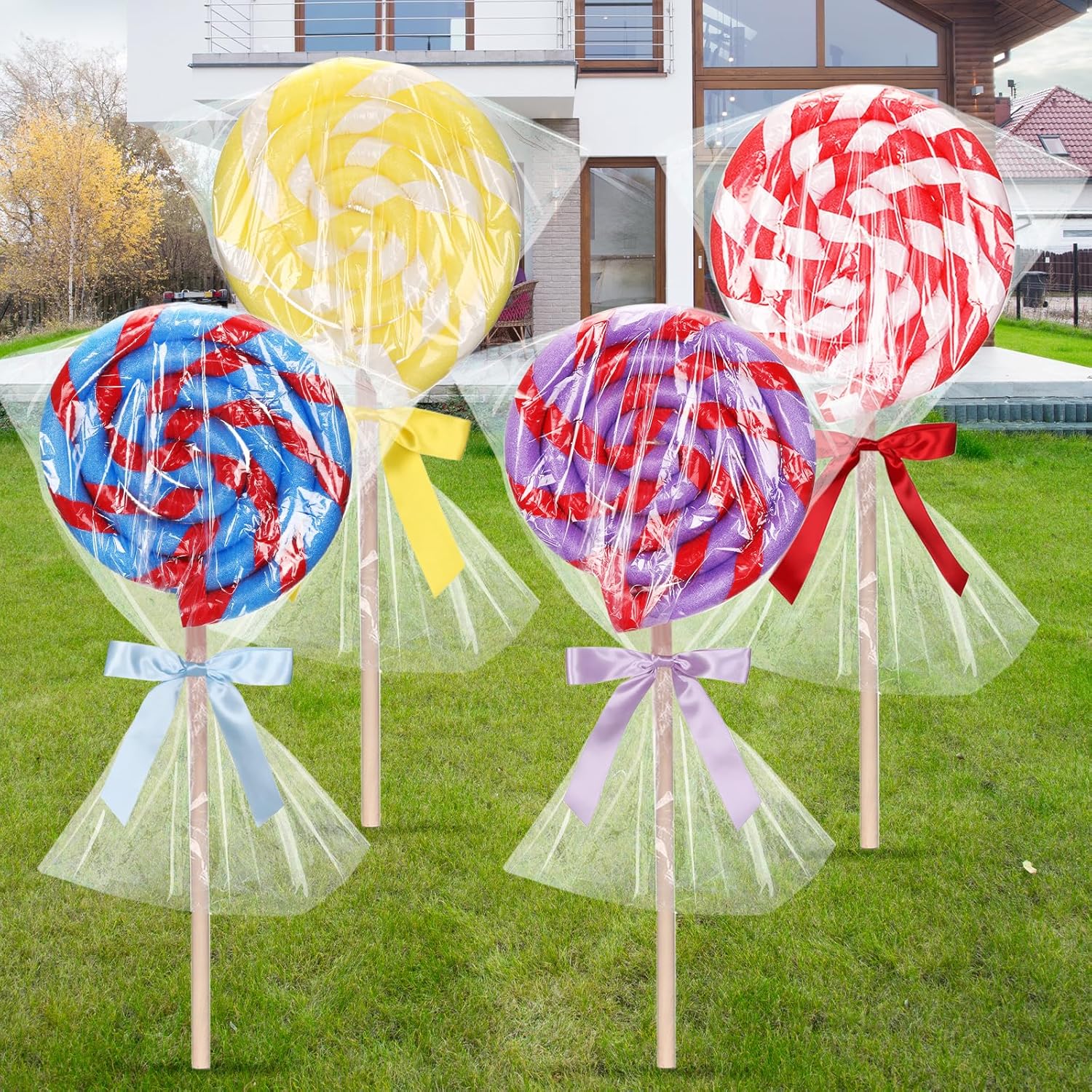 Maasechs 4 Set Jumbo Lollipop DIY Kits, Large Fake Candy Props, Huge Lollipop Model for Photography, Yard Signs, Party Decorations(Red,Yellow,Blue,Purple)