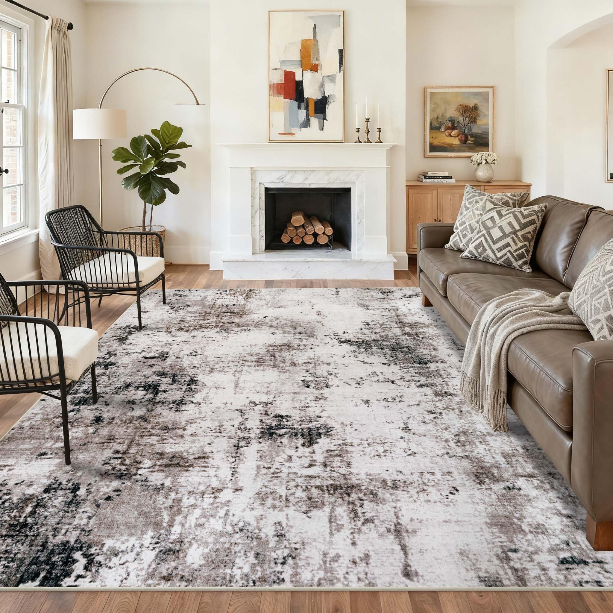Homcomodar Waschbarer Teppich Wohnzimmer 160x230cm Kurzflor Teppiche Kinderzimmer rutschfest Groß Teppich Taupe Abstrakt Modern Teppiche für Schlafzimmer Esszimmer Büro