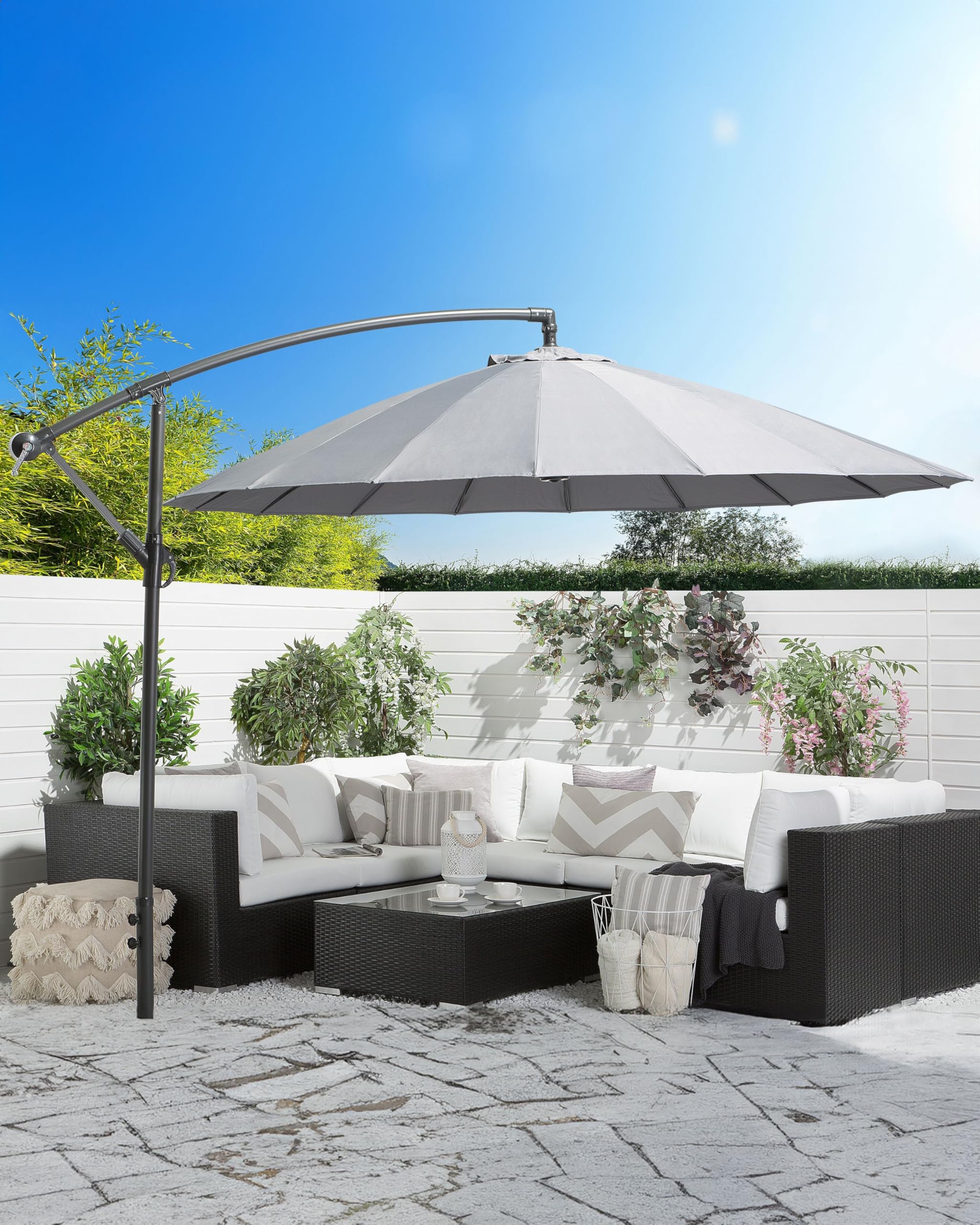 Parasol ogrodowy ciemnoszary na wysięgniku metalowy składany ø 268 cm Calabria