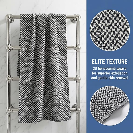 Exfoliating Shower Towel – Gentle on Sensitive Skin, Machine Washable, Effective Exfoliation for Soft & Smooth Skin (Black)