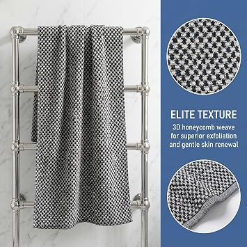 Exfoliating Shower Towel – Gentle on Sensitive Skin, Machine Washable, Effective Exfoliation for Soft & Smooth Skin (Black)