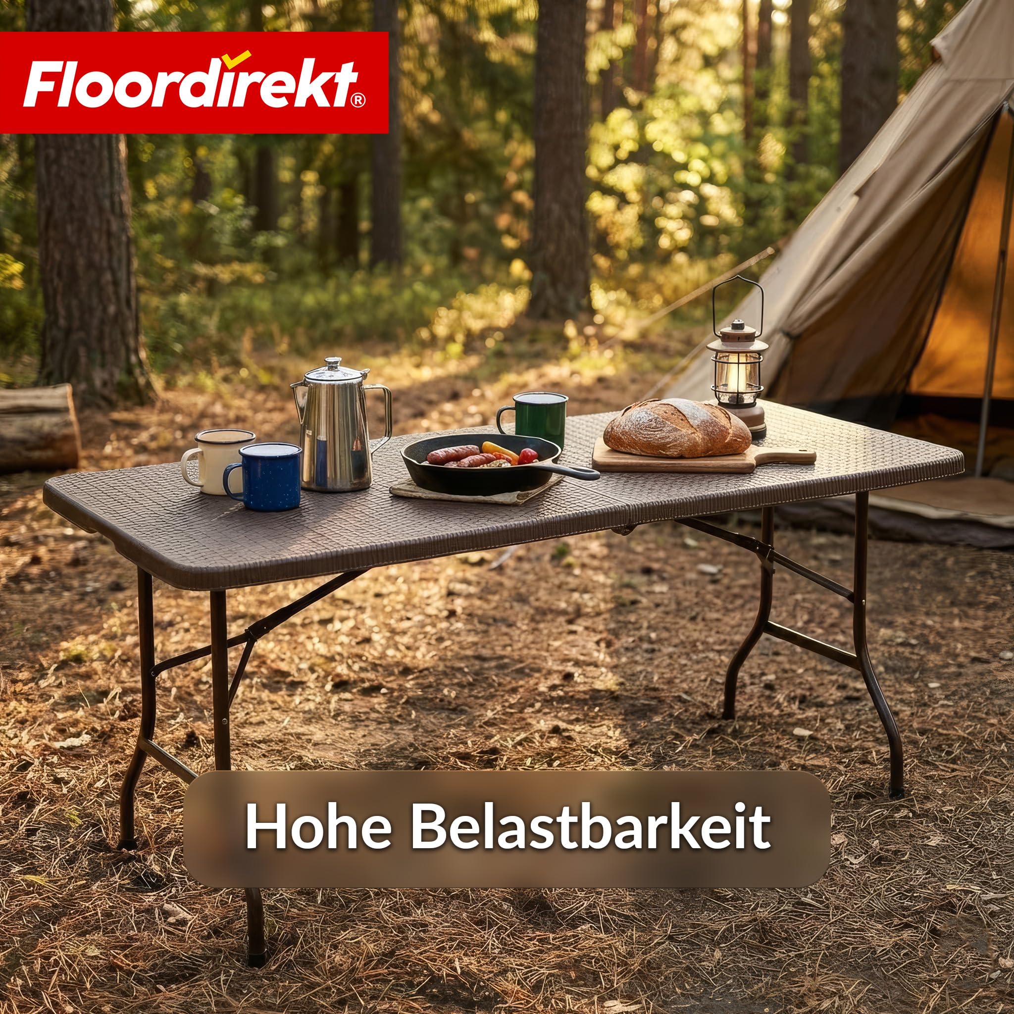 Floordirekt- Gartentisch klappbar Kunststoff 180x75cm - Buffettisch mit Tragegriff - Klapptisch für Garten Terrasse und Balkon
