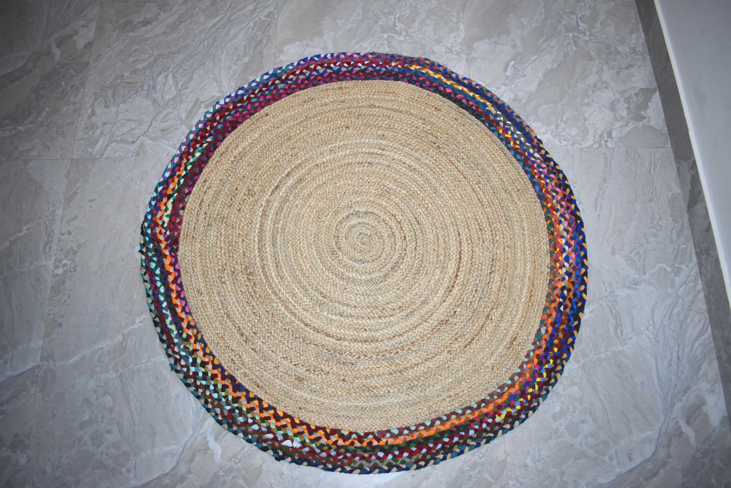 Nowoczesny dywan z juty, bawełna, okrągły, ręcznie pleciony dywan do salonu, beżowy i bawełniany (120 x 120 cm)
