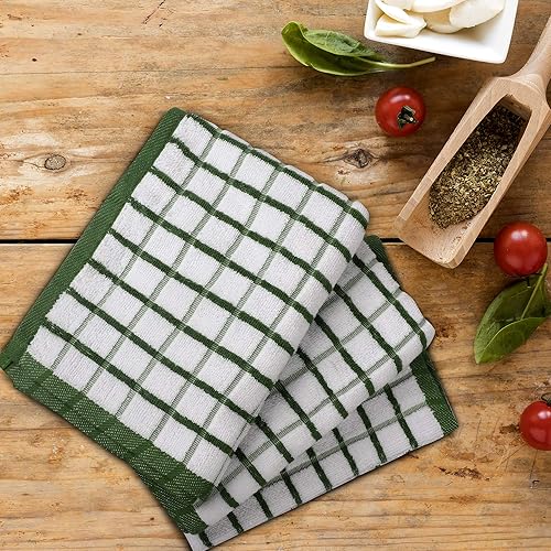 Miniatura 4 de Urban Villa Toallas de cocina de rizo de alta calidad 100  algodón ultra suaves tamaño 20 x 30 pulgadas toallas de cocina de gran tamaño verdeblanco