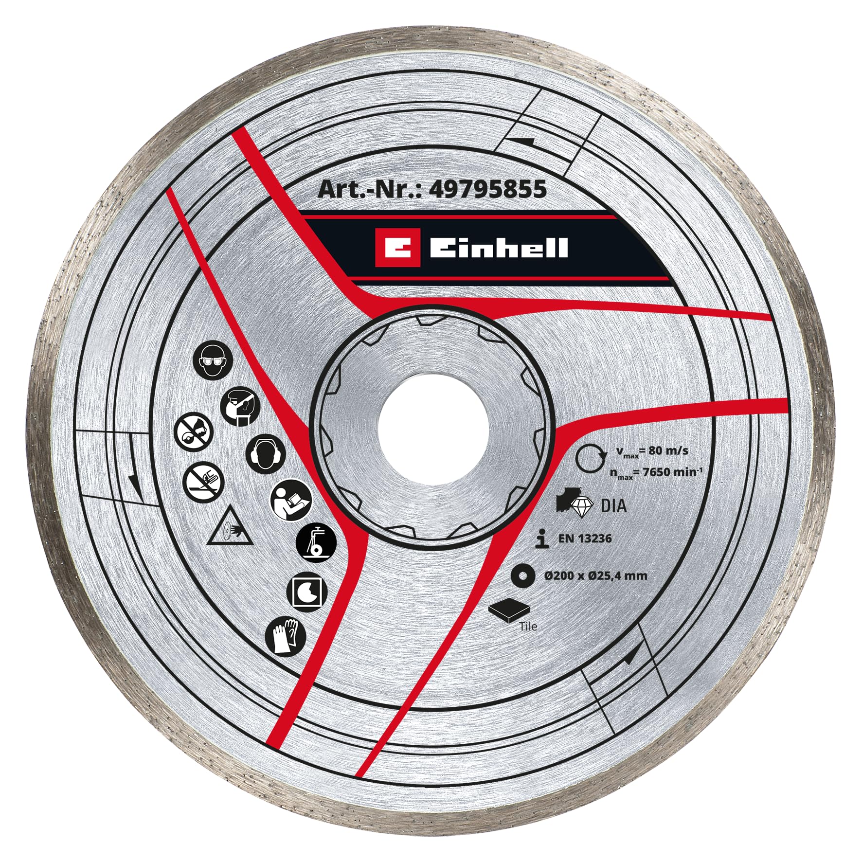 Einhell Disque à tronçonner diamanté d'origine 200 x 25,4 mm, pour coupe-carreaux stationnaires, max. 7650 tr/min, bord diamant 4 mm, compatible Pierre, Accessoires pour coupe-carreaux