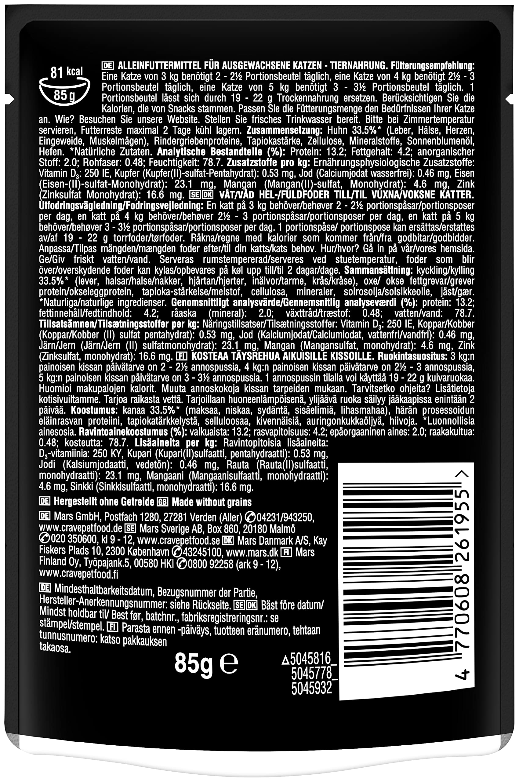 CRAVE Katze Portionsbeutel Sauce mit Huhn 28 x 85g