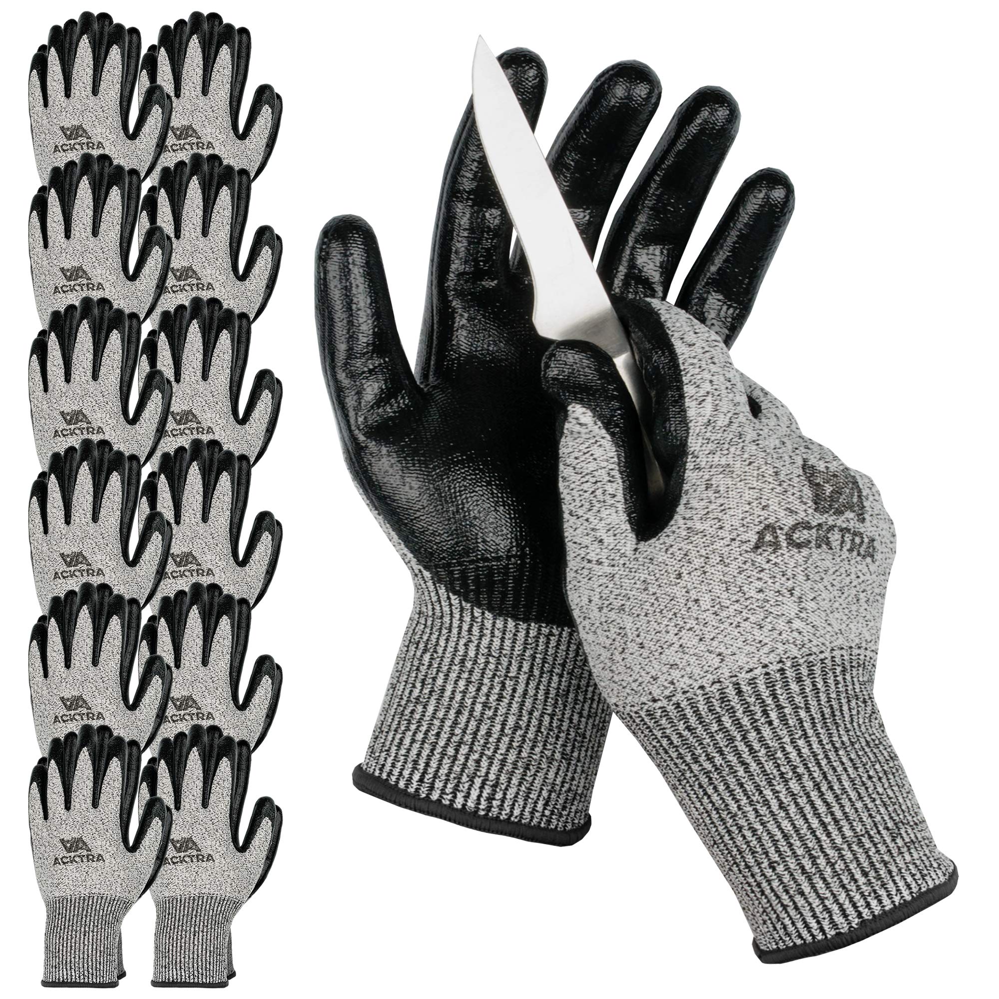 ACKTRA Level 5 Cut Resistant Safety WORK GLOVES, 12 pairs