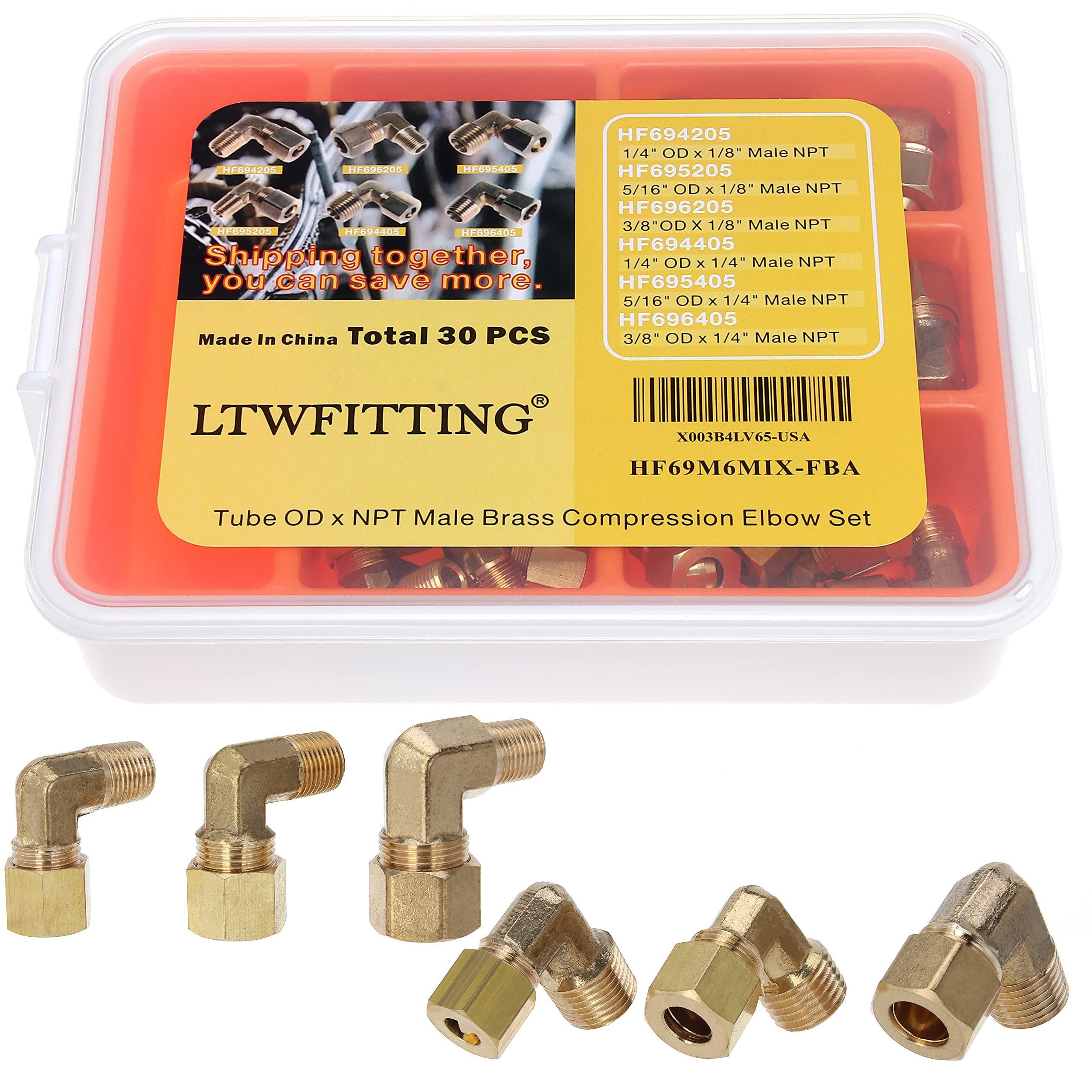 LTWFITTING Assortiment de 30 coudes de compression en laiton mâle OD x NPT