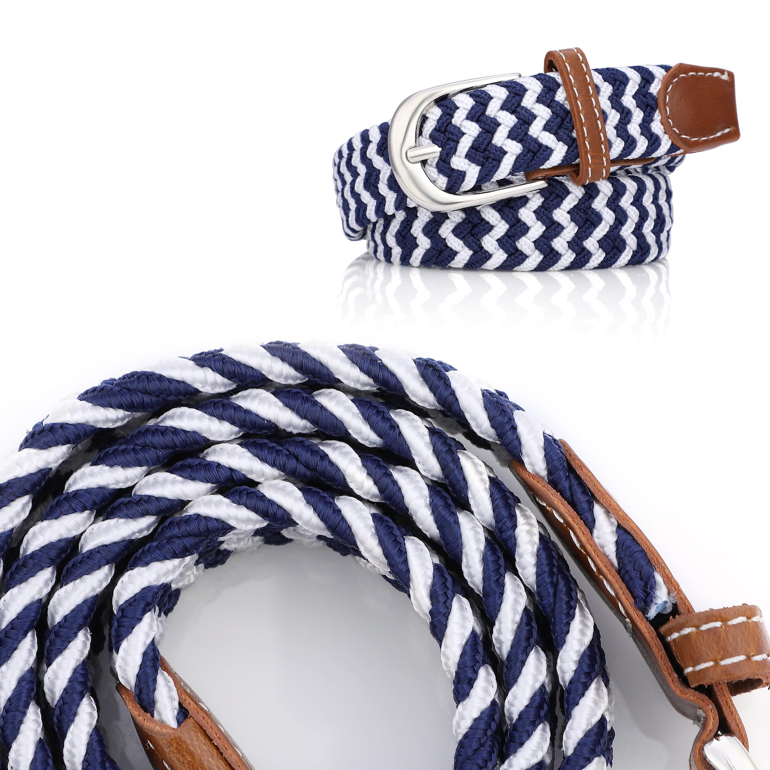 MagicPop Stretchable Belt for Kids, Fancy Belt for Formal, Casual & Jeans Wear, Waist 20-24-28-30 Inch 3|5|7|9|11 Yrs (Blue-White, W26-30 Inch) 3