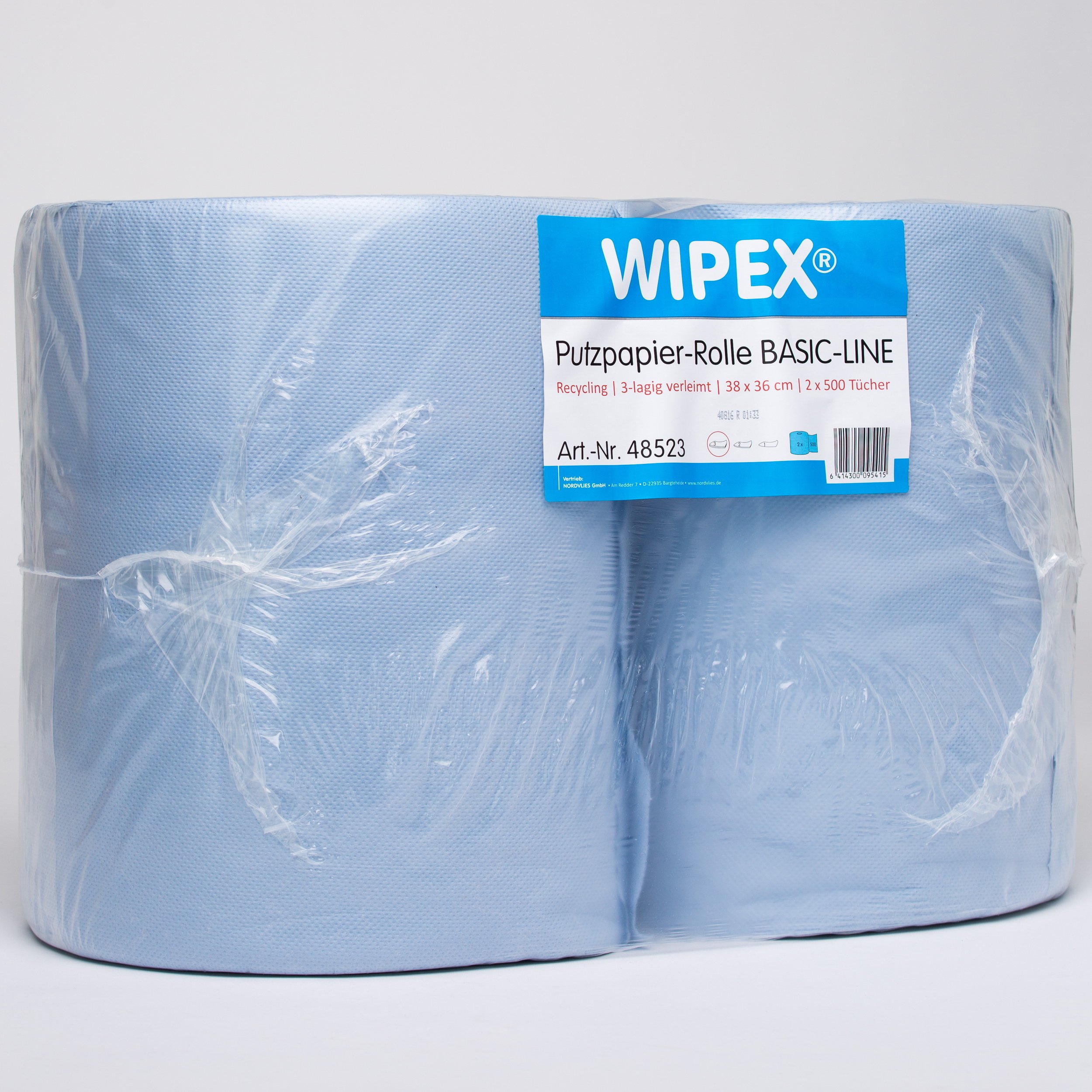 Wipex 48523 Putzpapier Blau, 3-lagig, fusselarm, 38x36 2 Rollen