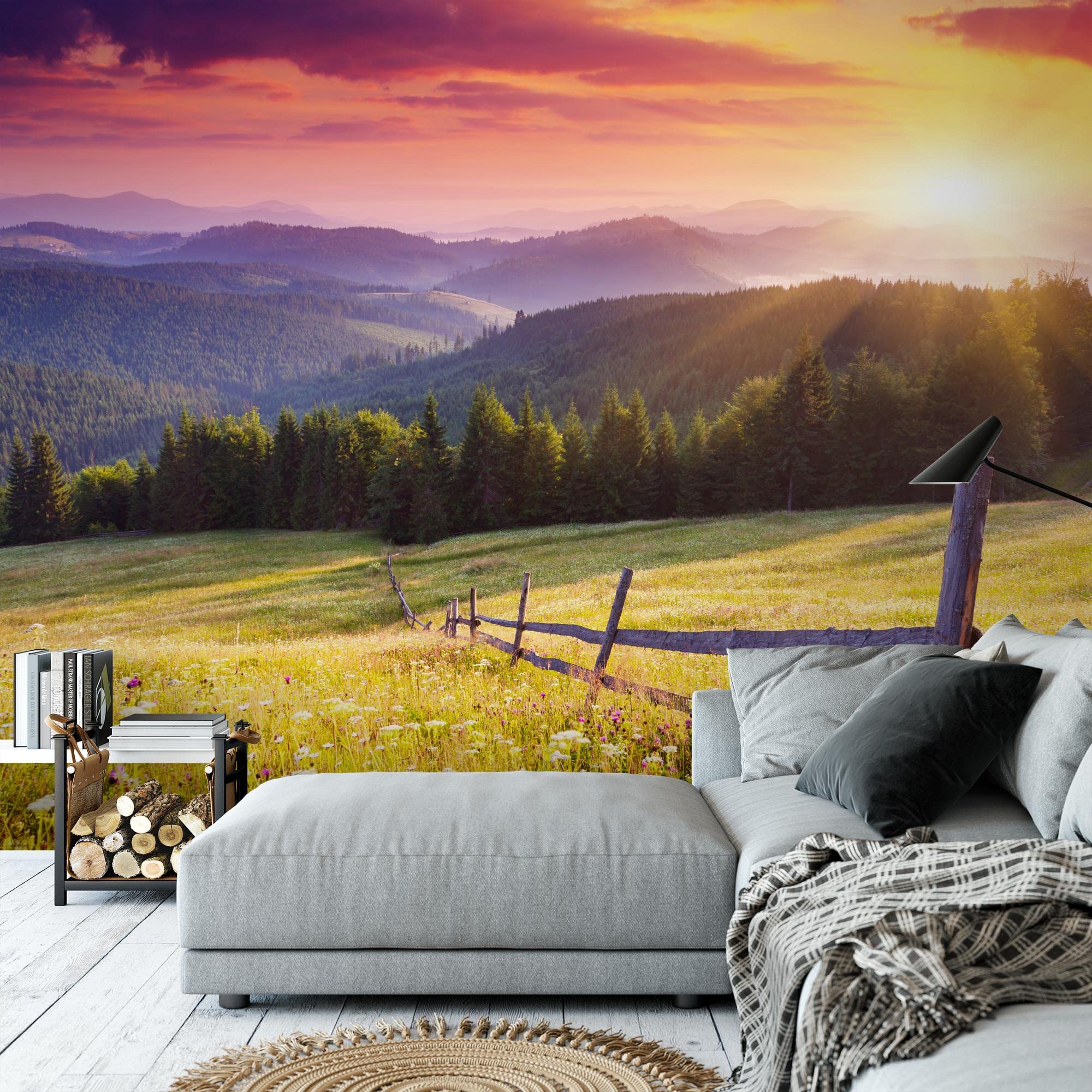 Runa Art Carta Da Parati Fotografica 396×280 Cm – Paesaggio Provenza Naturale, Tessuto Non Tessuto Made In Germany, Rosa Verde 9022012a