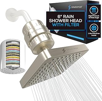 Luxury Filtered Shower Head Set 23 Stage Shower Filter - Reduces Chlorine and Heavy Metals - High Pressure Showerhead Filter (6" Square, Elegant Brushed Nickel)