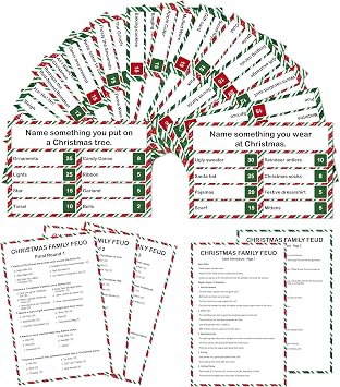 Christmas Family Feud Game, Funny Holiday Trivia Quiz Cards, Xmas Party Activities for Groups, Christmas Games for Kids Teens and Adults