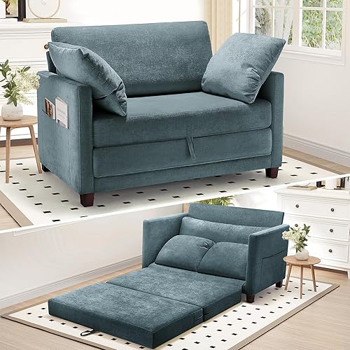 Miniatura 22 de Sofá cama convertible de 51 pulgadas, sofá cama plegable 2 en 1, sofá biplaza para espacios pequeños, con 2 cojines, para apartamento, sala de estar
