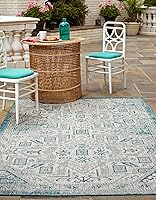 Vista 7 de Unique Loom Outdoor Aztec Collection Alfombra de área - Coba (9 x 12 pies, rectangular, verde azuladomarfil)
