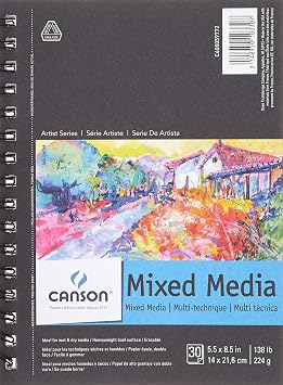 Canson Artist Series Mixed Media Paper, Wirebound Pad, 5.5x8.5 inches, 30 Sheets 138lb/224g - Artist Paper for Adults and Students - Watercolor, Gouache, Graphite, Ink, Pencil, Marker