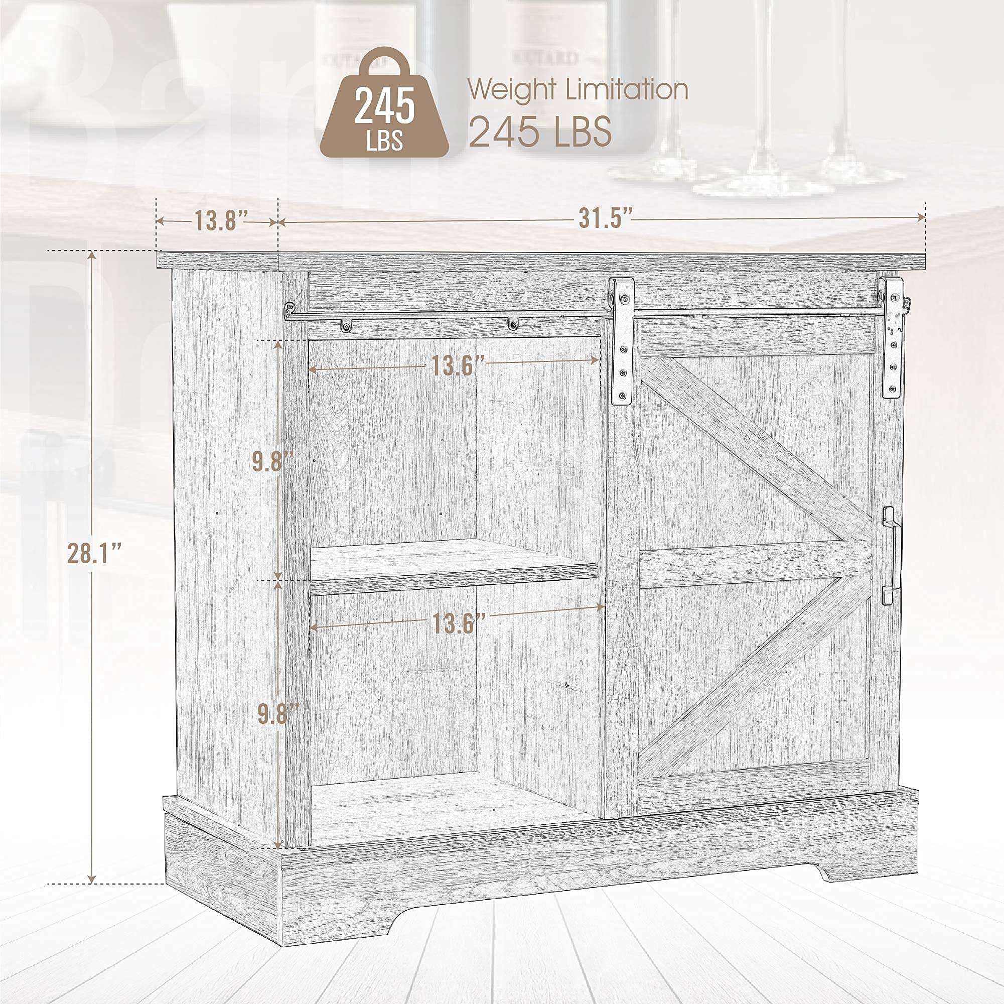 Farmhouse Coffee Bar Sliding Barn Door Kitchen Sideboard