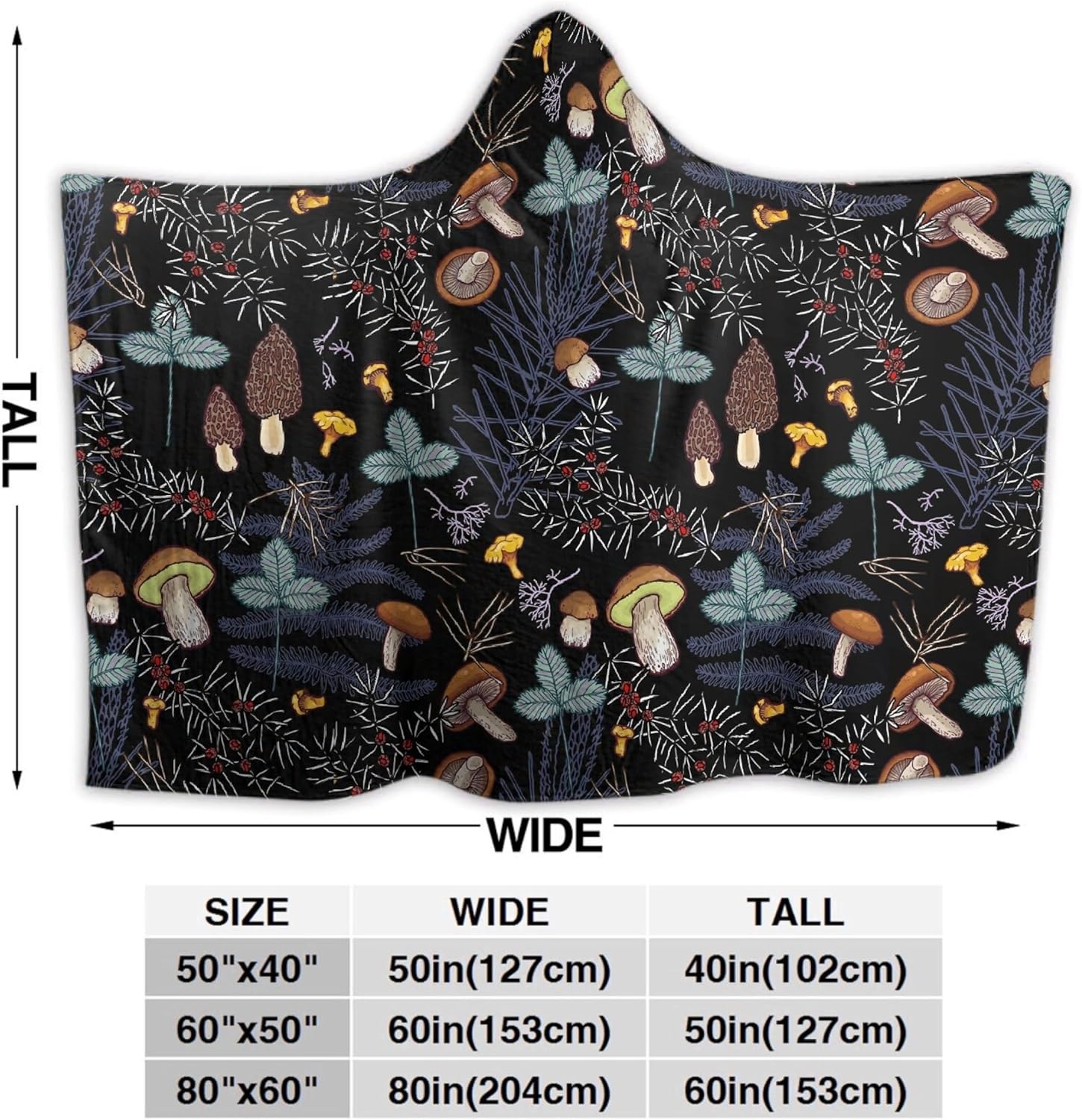 Mushroom Hooded Blanket Mushrooms Gifts for Women Soft Fleece Flannel Dark Wild Forest Mushrooms Throw Wearable Blanket All Season Plant Blankets for Bed Decorative 50"x40" for Kid - Image 6