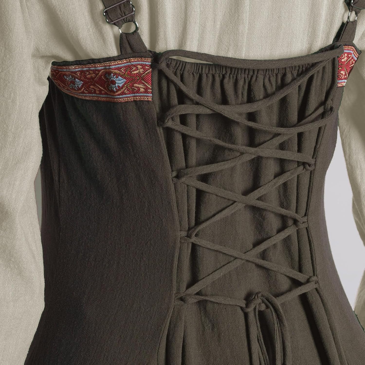 Women's Viking Costume Medieval Apron Underdress Necklace Brooches Peasant Costume - Image 6