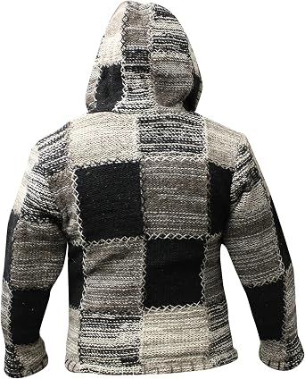 Shopoholic Fashion Patchwork Hooded Fleece Jacket, Double Knitted Wool Full Zip Hoodie Sweater for Men