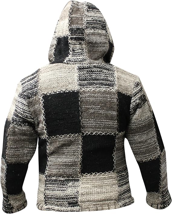 Shopoholic Fashion Patchwork Hooded Fleece Jacket, Double Knitted Wool Full Zip Hoodie Sweater for Men