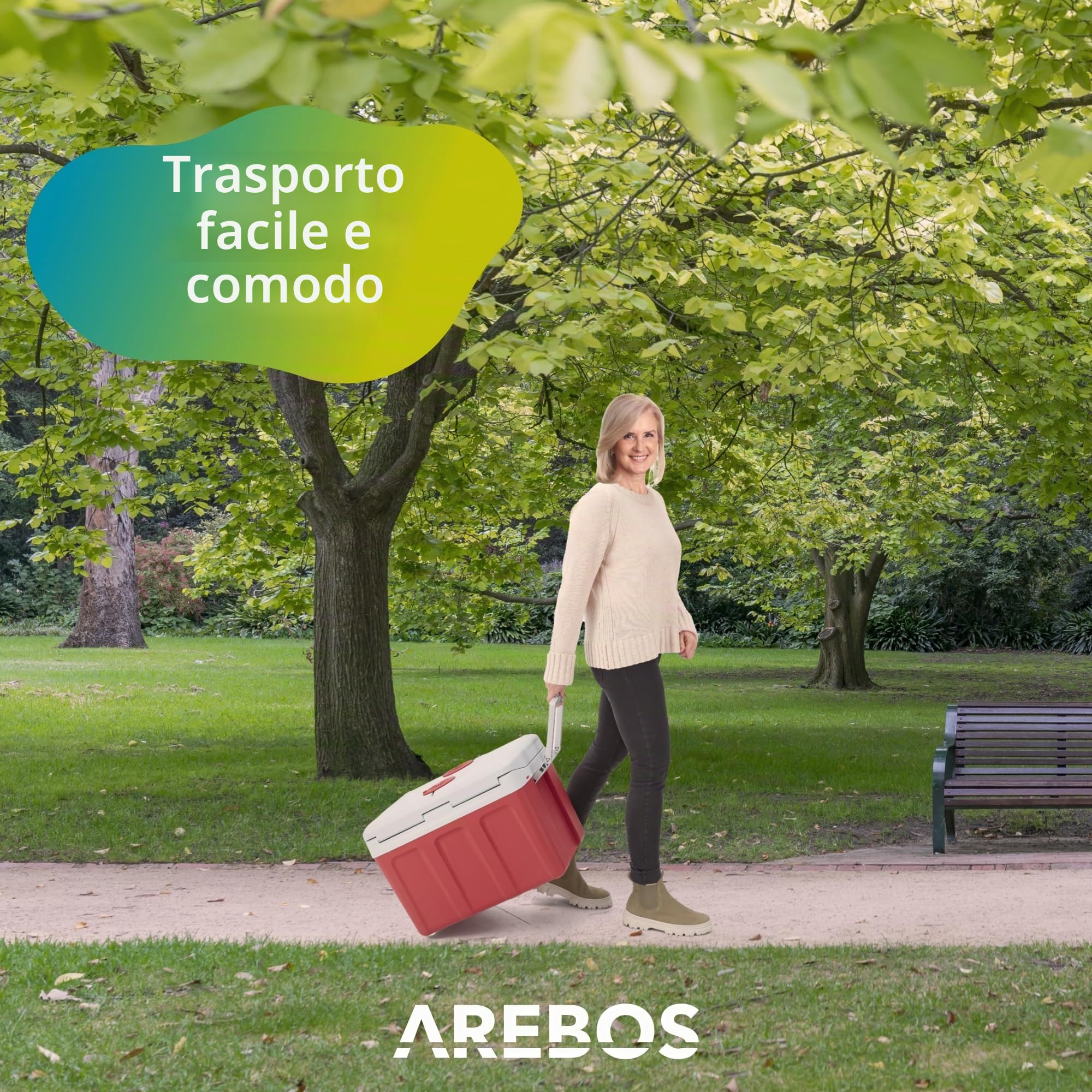 AREBOS Borsa frigo da 40 Litri | per Raffreddare e Mantenere al Caldo | Mini Frigo per Auto, Camion, Barca e Camper | con modalità Eco |12/230 V e Presa | Frigoriferi Portatile Elettrico | Rosso