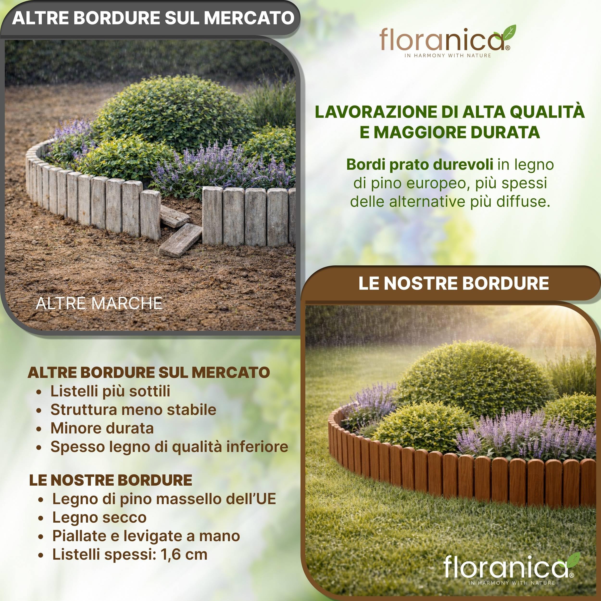 Floranica Bordo Giardino Flessibile 30 x 200 cm Marrone scuro Bordi Aiuole Legno Rollborder Bordura per Giardino Palizzata