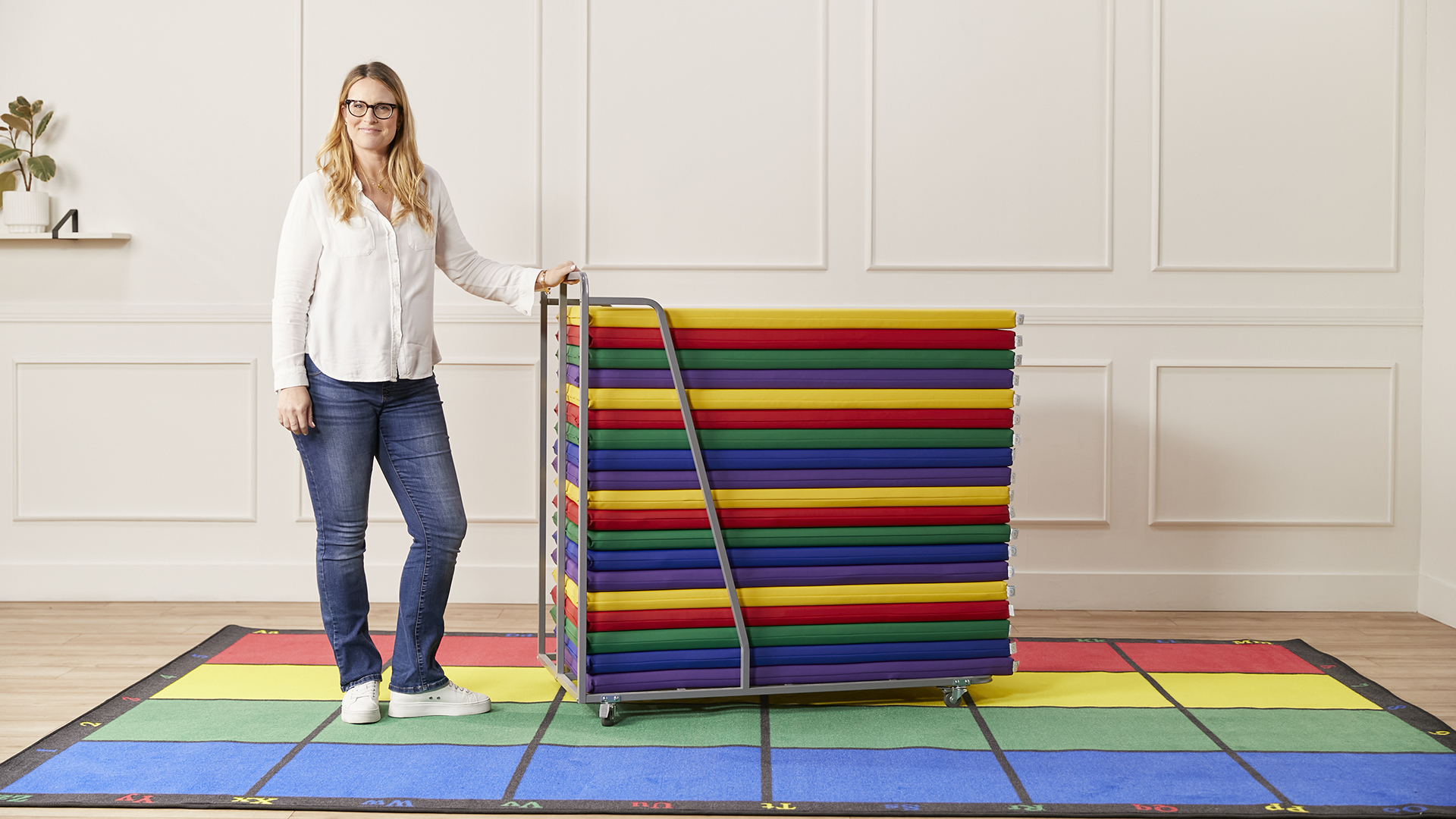 Image of ECR4Kids Rest Mat Storage Trolley with Locking Wheels, Classroom Organization, Grey